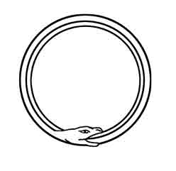 UROBORO: Serpiente que se muerde la cola y que encerrada sobre si misma simboliza un ciclo de evolución. El eterno retorno. El Infinito
