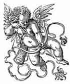 EROS.(CUPIDO) Josst Amman Xilografía 1562. Dios del deseo, la atracción sexual y el amor. Dibujo y adaptación de Ex libris personal sobre el original