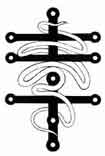 SÍMBOLO DE LA CIENCIA OCULTA. La cruz representa el árbol de los tres niveles del conocimiento enlazados por la serpiente, símbolo de la dinámica del ser vivo. Dibujo y adaptación de Ex libris personal sobre el original