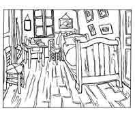 Vincent van Gogh. Dormitorio en Arles 1888. Dibujo y adaptación de Ex libris personal sobre el original