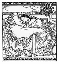 Flaming June (1895) Frederic, Lord Leigton. Dibujo y adaptación de Ex libris personal sobre el original